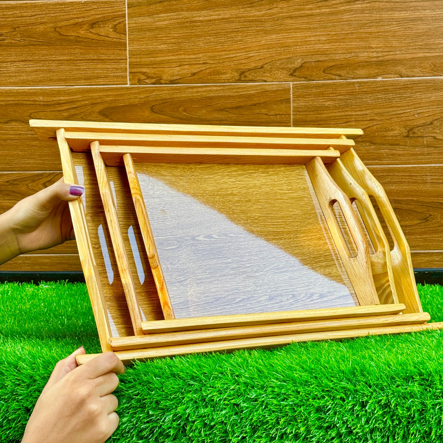 3-Pcs Wooden Tray Set – Handmade & Water Proof