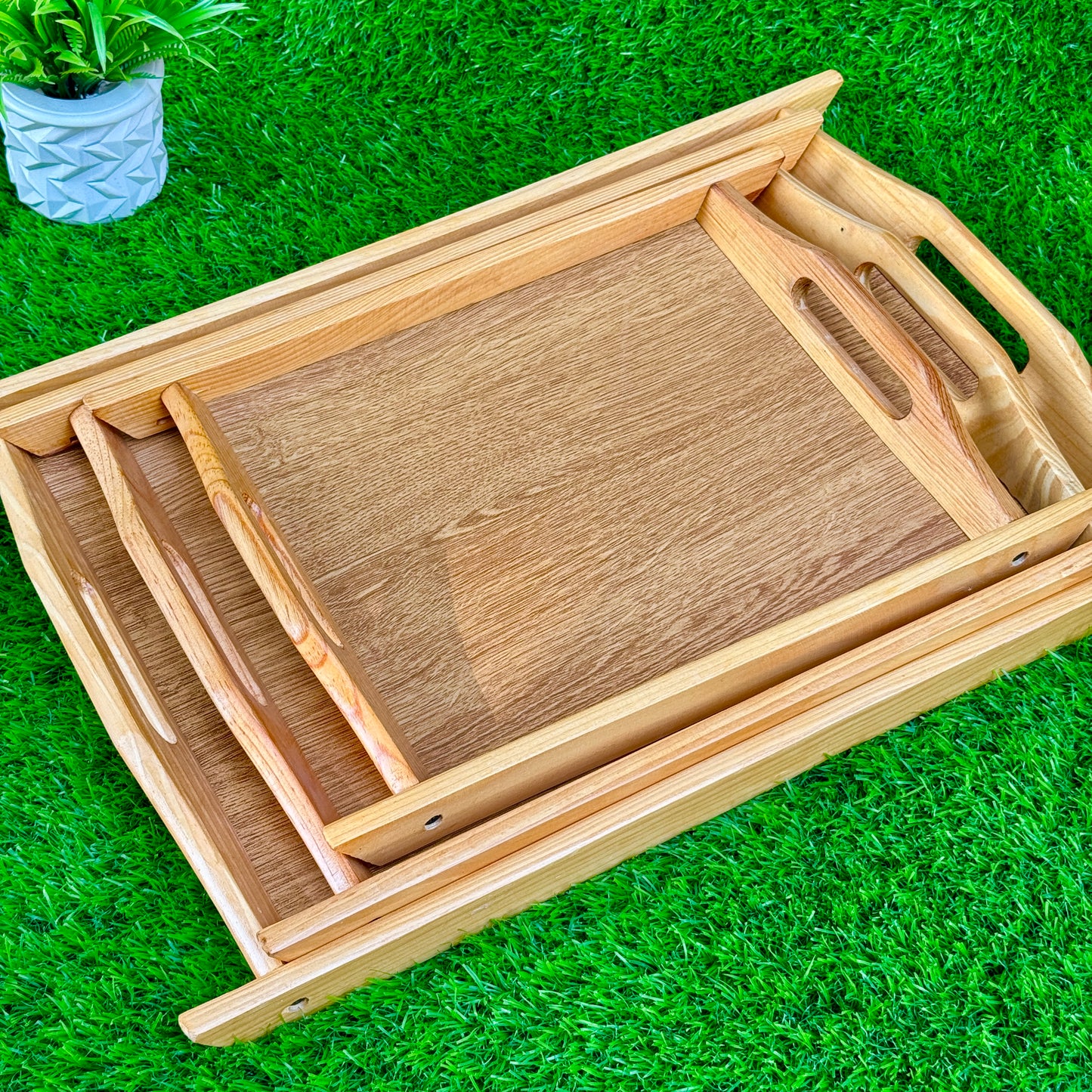 3-Pcs Wooden Tray Set – Handmade & Water Proof