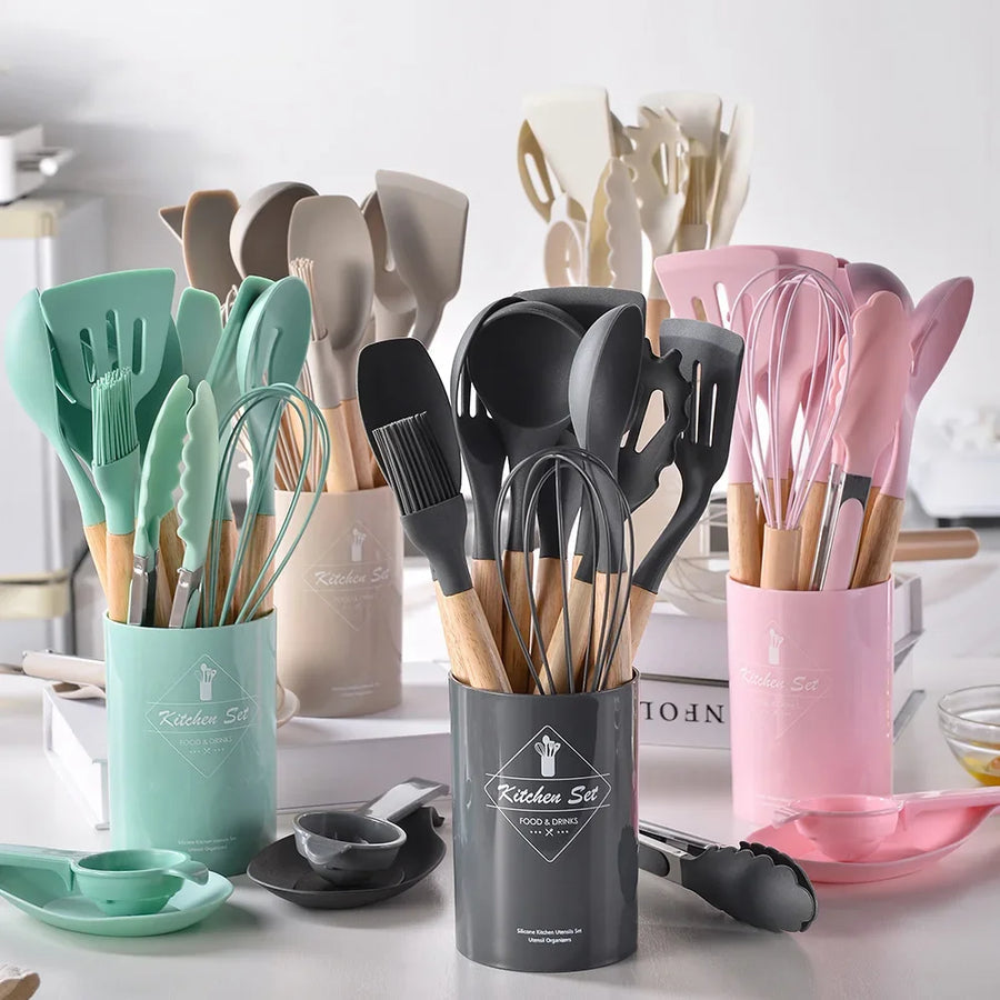 12 Pcs Premium Silicone Kitchen Tool Set – Heat Resistant & Non-Stick Safe