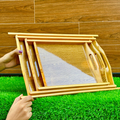 3-Pcs Wooden Tray Set – Handmade & Water Proof