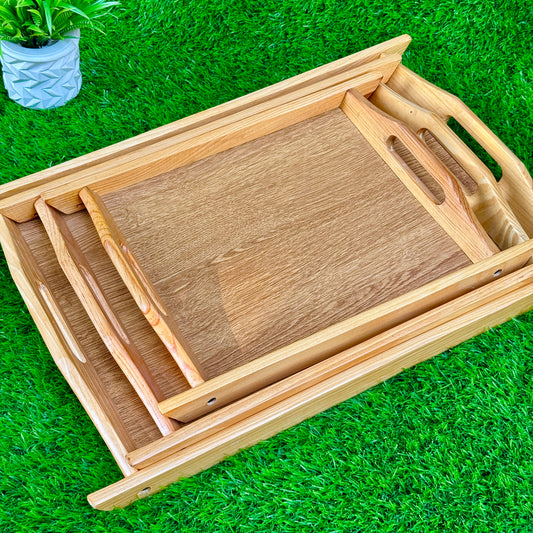 3-Pcs Wooden Tray Set – Handmade & Water Proof
