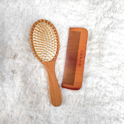 Premium Wooden Hair Brush & Comb Set – Natural Finish for Hair