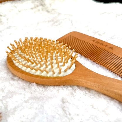 Premium Wooden Hair Brush & Comb Set – Natural Finish for Hair