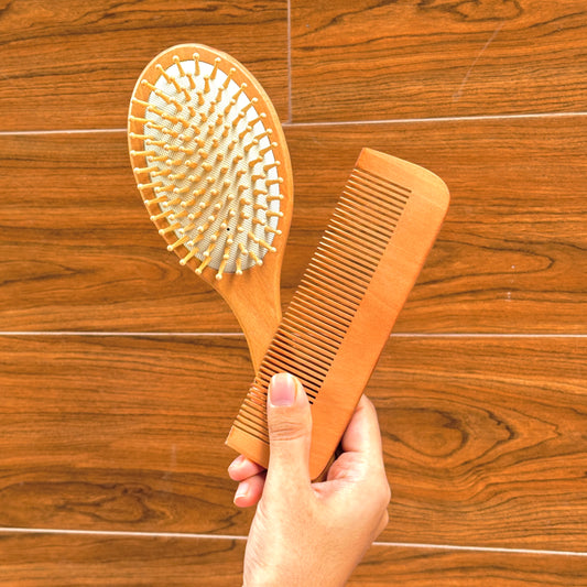 Premium Wooden Hair Brush & Comb Set – Natural Finish for Hair
